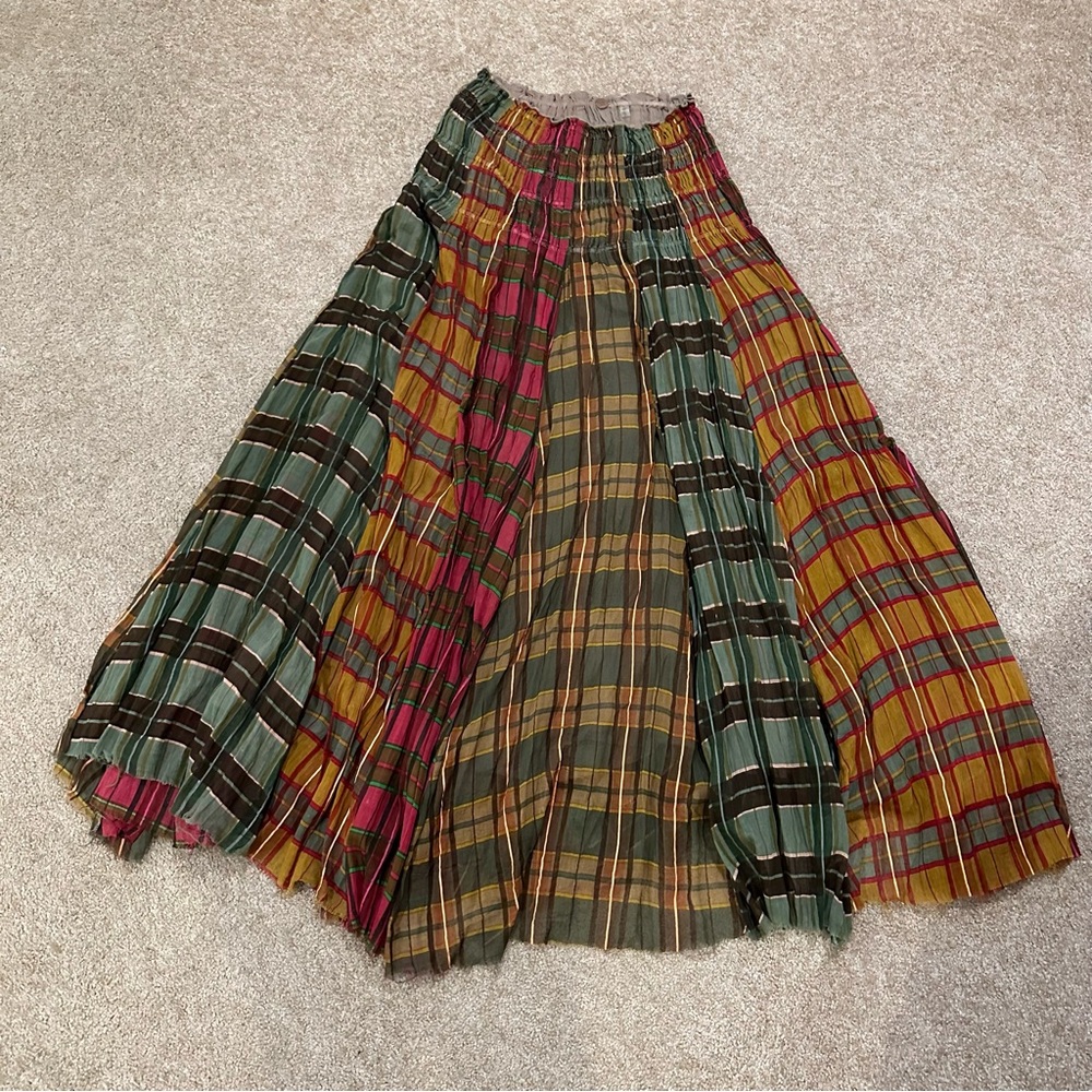 FP One Plaid Maxi Skirt Gauzy Layered Fall Colors Hippie Vintage Style - Small